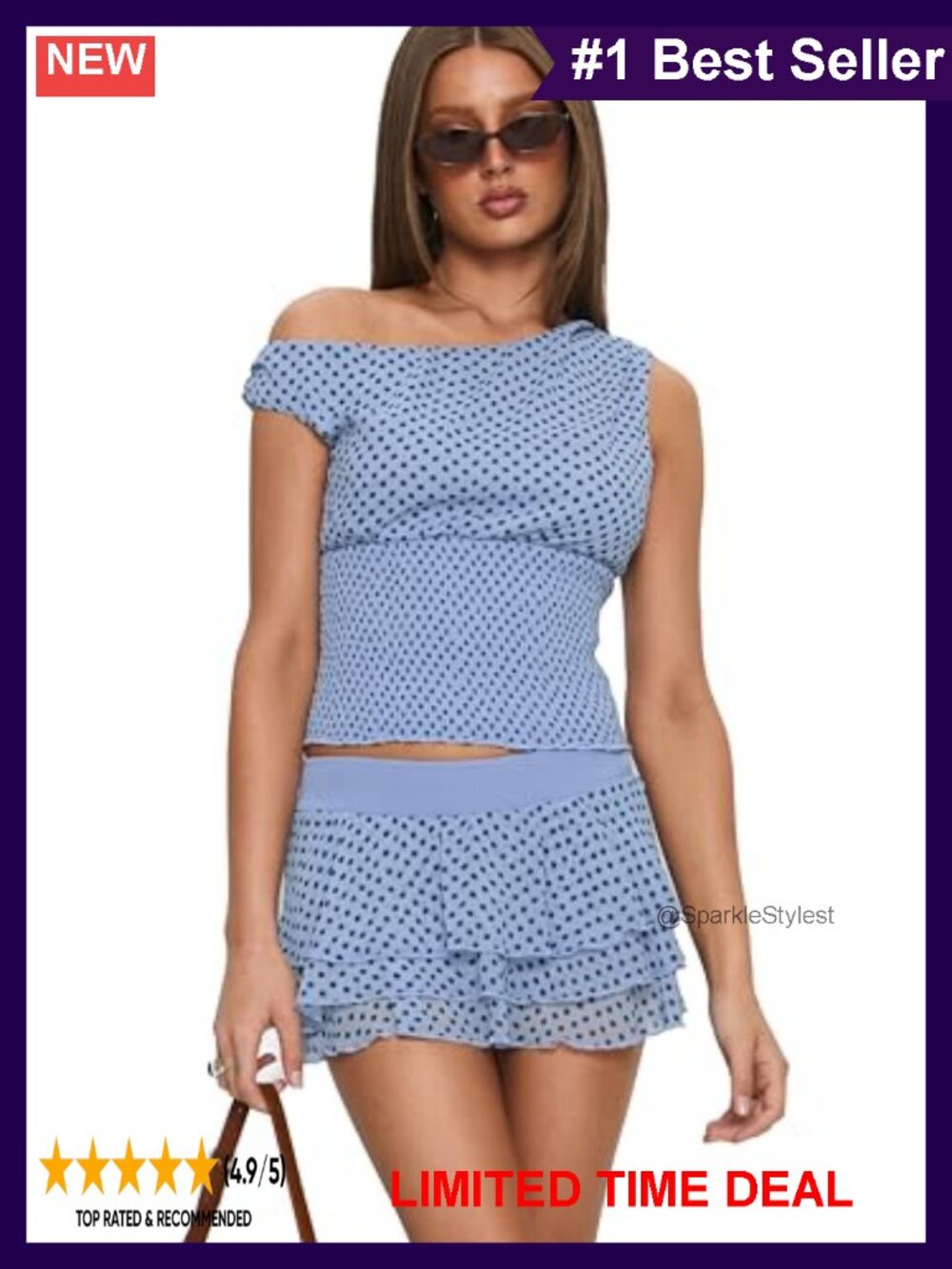Polka Dot Frill Skort with Built-In Shorts Mid Rise Tiered Hem